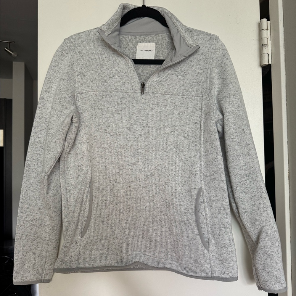 Thread & Supply Light Gray Quarter-Zip Sweater